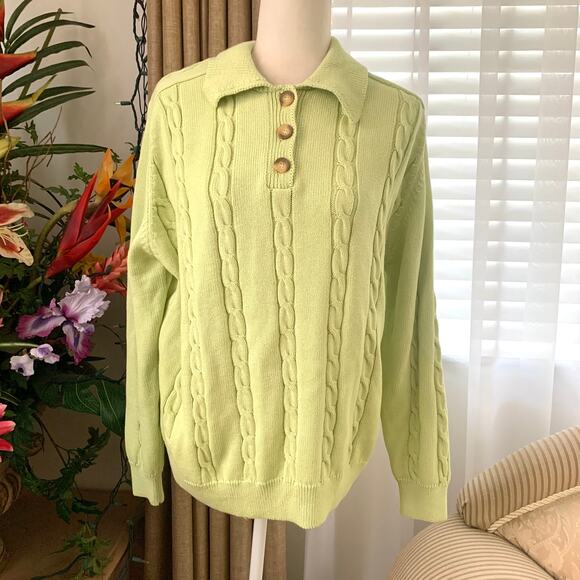 Zara CHUNKY POLO NECK SWEATER WITH BRAID CABLE PATTERN in Lime - Picture 5 of 11